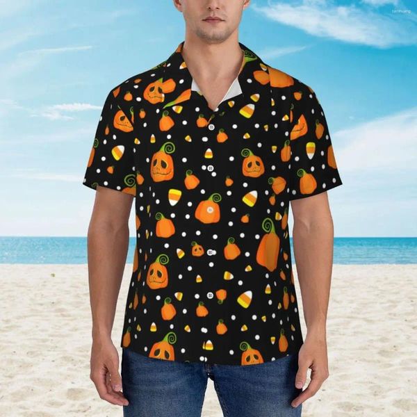 Camisas informales para hombre Divertida camisa de playa de Halloween Calabazas caprichosas Estampado Verano Hombre Blusas de moda Manga corta Ropa de calle Tops gráficos