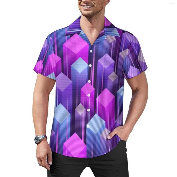 Chemises décontractées pour hommes Funky Art Blouses Hommes 80s Abstrait Géométrique Hawaïen À Manches Courtes Mode Personnalisé Surdimensionné Chemise De Plage Cadeau