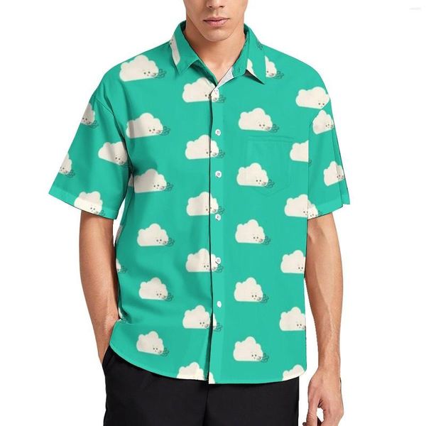 Camisas casuales para hombres Blusas divertidas Clound Hombres Ráfaga de viento Hawaiano de manga corta Gráfico Vintage Camisa de vacaciones de gran tamaño Idea de regalo