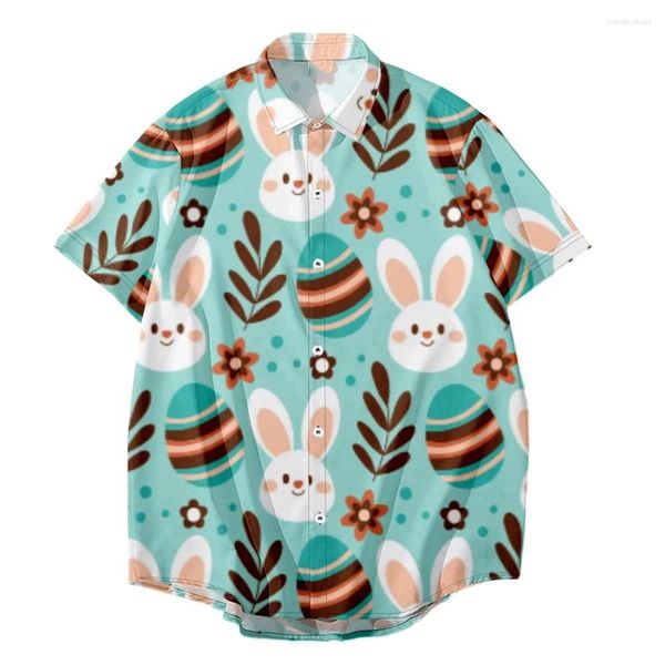 Chemises décontractées pour hommes drôle jour de pâques impression 3D pour hommes vêtements hawaïen Kawaii plage chemise oeuf enfants cadeaux chemisiers bouton hauts