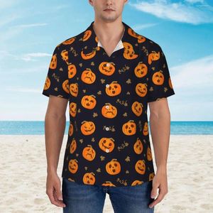 Chemises décontractées pour hommes chemises de vacances à citrouille orange drôles joyeux halloween hawaïen mâle élégant blouses à manches courtes