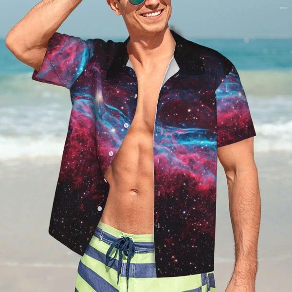 Chemises décontractées pour hommes Galaxy Nebula Stars Leggings Hawaii Chemise Mâle Plage À Manches Courtes Y2K Street Imprimé Blouses Oversize Tendance