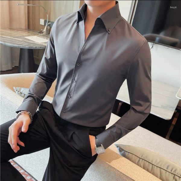 Camisas casuales para hombres Camisa en V con cuello en V para hombres manga larga Fit de color sólido Vestido formal negro gris blanco