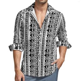 Camisas casuales para hombres Geo Print Harajuku Camisa Hombres Tribal Stripe Otoño Tendencia Blusas Manga larga Gráfico Tops de gran tamaño