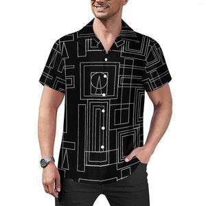 Camisas informales para hombre, camisa holgada con estampado geométrico, blusas extragrandes Vintage de manga corta personalizadas en negro y gris para vacaciones en Hawai para hombre