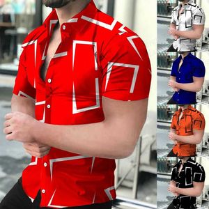 Casual overhemden voor heren Geometrisch 3D-print Strand Hawaiiaanse blouses met korte mouwen Grafisch shirt Cuba Camisa-kleding 230907