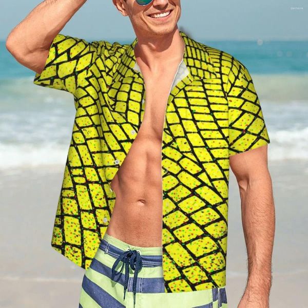 Chemises décontractées pour hommes Shirt Geometric Art Shirt Yellow Brick Road Loose Hawaiian Men Short-Sheeve Beach Harajuku Graphic Oversize Blouses