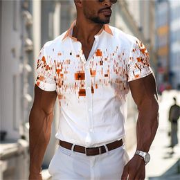 Chemises décontractées pour hommes Shirt Geometric Business imprimé en plein air Vêtements de travail de rue Summer Top musclé à manches courtes