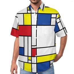 Chemises décontractées pour hommes Chemise géométrique De Stijl Mondrian Vacances minimalistes Blouses esthétiques hawaïennes Conception à manches courtes Haut surdimensionné