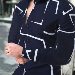 Hommes chemises décontractées géométrique hommes chemise à manches longues hawaïen Social luxe bouton Cardigan rabattable pour hommes vêtements 220921