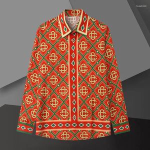 Casual overhemden voor heren Geometrische patronen Opdruk Shirt met lange mouwen Vakantiejurk Blouse Merk Kleding 2024 Herfst Hawaiiaans Chemise Homme