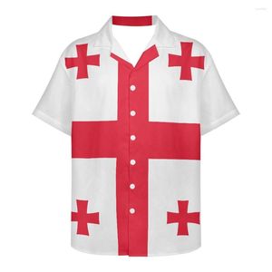 Chemises décontractées pour hommes Georgia Flag Design Pattern Summer Vintage Fashion Short Sleeve Hawaii For Men Camisa Masculina Holiday Party