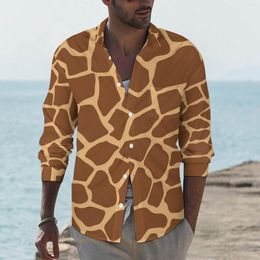 Casual overhemden voor heren Giraffe Dierenprint Overhemd Man Bruine vlekken Lente Esthetisch Grafisch Blouses Lange mouw Cool Oversized tops Cadeau