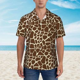 Chemises décontractées pour hommes Girafe Chemise hawaïenne Homme Beach Brown Animal Print Manches courtes Y2K Street Custom DIY Vintage Blouses surdimensionnées