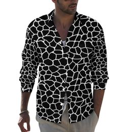 Chemises décontractées pour hommes Imprimé girafe Chemise animale Automne Chemises décontractées noir et blanc Homme Blouses cool Manches longues Graphique Haut drôle Grande taille 3XL 4XL 231207