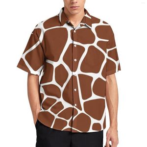 Chemises décontractées pour hommes imprimé girafe chemise hawaïenne mâle marron chemisiers en peau d'animal à manches courtes rétro surdimensionné