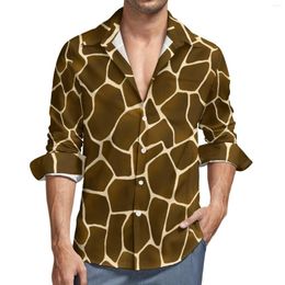 Chemises décontractées pour hommes Chemise à imprimé de peau de girafe Automne Animal sauvage Mens Nouveauté Blouses À manches longues Imprimé Streetwear Vêtements Plus La Taille