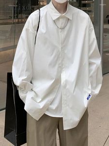 Camisas casuales para hombres Gmiixder Japón Camisa blanca Diseño de parche de gama alta para hombres Top Otoño Coreano Tendencia delgada Guapo Sentido de caída Manga larga