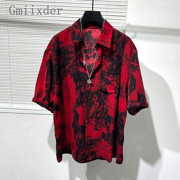 Chemises décontractées pour hommes Gmiixder Punk Gothic Blouse Summer Slim Personnalité originale irrégulière Imprimé de belle chemise surdimensionnée