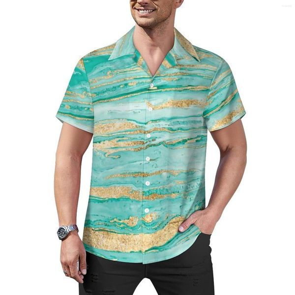 Chemises décontractées pour hommes imprimé abstrait doré chemise ample hommes plage peinture marbrée été graphique à manches courtes Streetwear chemisiers surdimensionnés