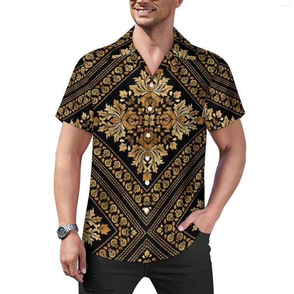 Chemises décontractées pour hommes Chemise de plage baroque dorée Oriental Vintage Damask Hawaiian Men Y2K Blouses Manches courtes Graphic Clothes Plus Size