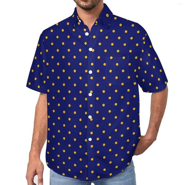 Camisas casuales para hombres Blusas con estampado de puntos dorados Hombres Blanco y amarillo Hawaii Manga corta Vintage Camisa de vacaciones de gran tamaño Regalo de cumpleaños