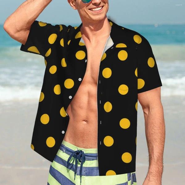 Camisas casuales para hombres Camisa de vacaciones con puntos dorados Blusas novedosas de verano en negro y amarillo para hombre Ropa de bricolaje personalizada con estilo de manga corta
