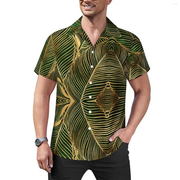 Chemises décontractées pour hommes feuilles d'or forêt chemise ample homme vacances vert élégant Hawaii personnalisé manches courtes Cool surdimensionné Blouses