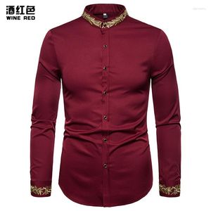 Casual shirts voor heren Gold Line Borduursel Kraaghemd met lange mouwen plus size bodems Henry Waiter Drama Retro