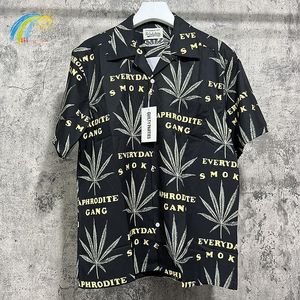 Mannen Casual Shirts Gouden Letters Volledige Print Wacko Maria Mannen Vrouwen 1:1 Hoge Kwaliteit Zomer Hawaiian Korte Mouw Revers shirt