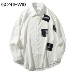 Chemises décontractées pour hommes GONTHWID imprimé créatif à manches longues chemises habillées Hip Hop Harajuku urbain décontracté bouton Donw Streetwear chemise hauts chemises de mode 230411