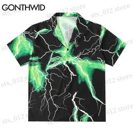 Casual shirts voor heren Gonthwid Hawaiiaans strandoverhemden Streetwear Lightning Print Shirt Streetwear Hip Hop Fashion Harajuku Casual Ha Tropical Tops T230512