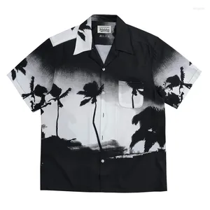 Camisas casuales para hombres Buena calidad WACKO MARIA Dark Coconut Tree Hawaii Beach Hombres Mujeres Camisa de moda