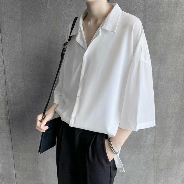 Camisas casuales para hombres Gothic Punk White Black Blusa Ropa para hombres Summer Lazy Chiffon Bow Tie Design Shirt Hombre Spring Korean Temperament Drape