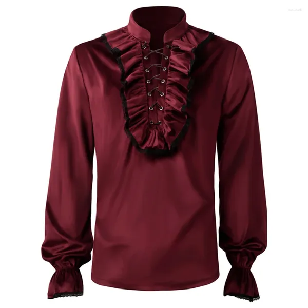 Chemises décontractées pour hommes Blouse gothique à volants Collier victorien Collier Jabot Chemise médiévale Pirate Vampire Costume Mens manches longues