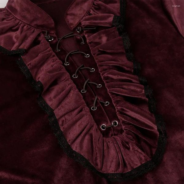 Camisas informales para hombre, camisa gótica, disfraz de vampiro Steampunk, blusa de manga larga con cuello levantado medieval victoriano con volantes Jabot