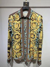 Chemises décontractées pour hommes Gotoola Hong Kong Style coupe ajustée motif Baroque imprimé soie occidentale couleur à manches longues chemise à fleurs hommes 2023