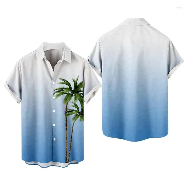 Chemises décontractées pour hommes Gradient Hawaiian Beach Coconut Tree 3d Print Streetwear Men Femmes Fashion Couche de chemise à manches courtes Homme Vêtements