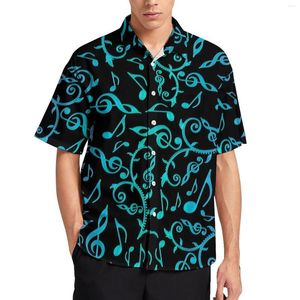 Chemises décontractées pour hommes Notes de musique dégradées Chemise de plage Bleu Vert Violet Été Homme Chemises drôles Manches courtes Vêtements personnalisés Taille Plus