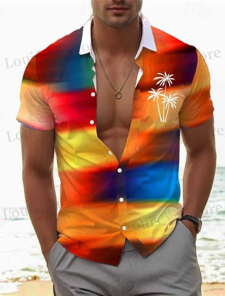 Chemises décontractées pour hommes Palm Palm Tr Tropical Mens Resort Hawaiian 3D Bouton de chemise imprimée en haut Slve Summer Beach Shirt Vacation Daily Wear T240419