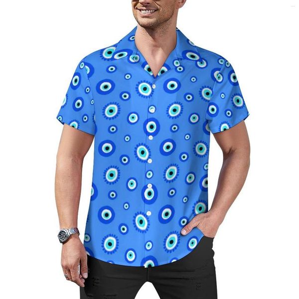 Camisas casuales para hombres Camisa de playa griega Evil Eye Lucky Blue Talisman Hawaiian Men Blusas de moda Tops personalizados de manga corta de gran tamaño