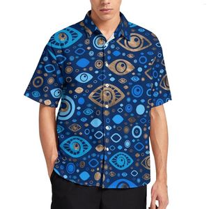 Chemises décontractées pour hommes Grec Evil Eye Blues et Gold Beach Shirt Hawaiian Y2K Blouses Hommes Imprimés Grande Taille