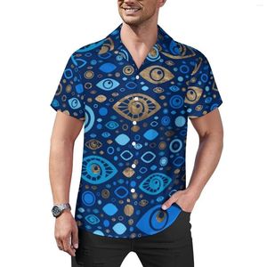 Chemises décontractées pour hommes Greek Evil Eye Blues and Gold Vacation Shirt Hawaiian Cool Blouses Man Graphic Large Size