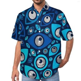 Chemises décontractées pour hommes Chemise lâche grecque Evil Eye Hommes Vacances Blues et Silver Hawaii Imprimé Manches courtes Y2K Blouses surdimensionnées