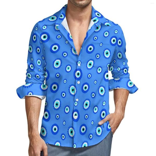 Camisas casuales para hombres Camisa griega Evil Eye Hombre Lucky Blue Talisman Otoño Elegante Blusas gráficas Manga larga Retro Ropa de gran tamaño