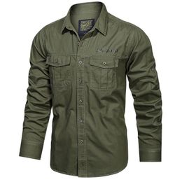 Chemises décontractées pour hommes Vert Noir Cargo Chemises à manches longues pour hommes Printemps Automne Design Marque Oversize 4XL 5XL Vêtements militaires Blouse décontractée 230314