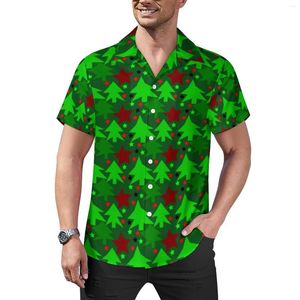 Casual overhemden voor heren Groen kerstboomstrandoverhemd Rode sterrenprint Hawaiiaanse man Coole blouses Grafische tops met korte mouwen Grote maten