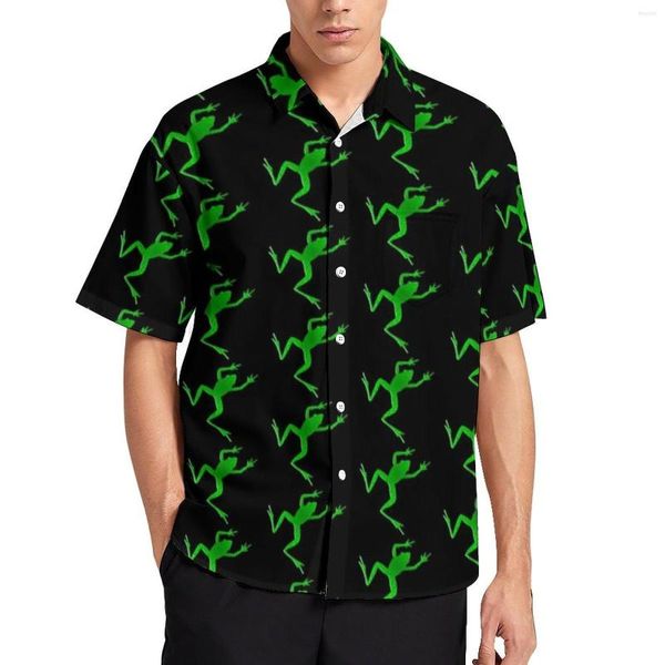 Camisas informales para hombre, camisa de vacaciones con estampado de rana verde, Animal saltador, blusas novedosas de manga corta para hombre de talla grande