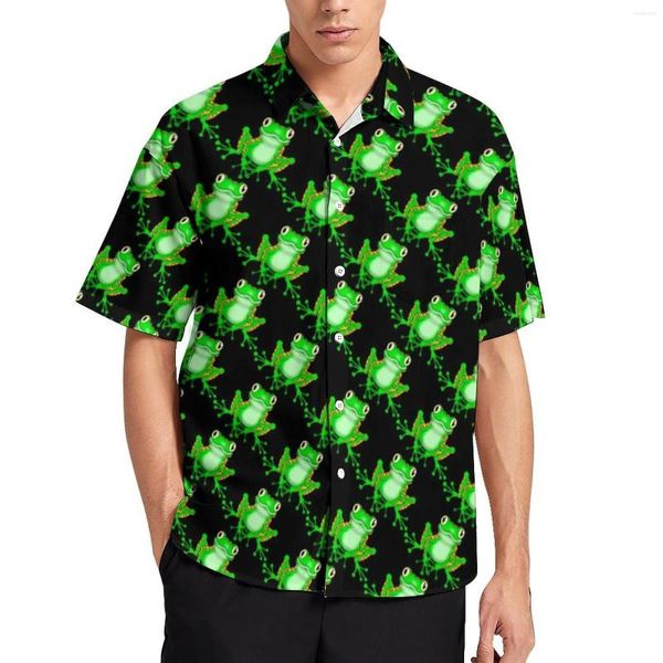 Chemises décontractées pour hommes vert drôle grenouille Blouses homme mignon imprimé Animal hawaïen à manches courtes Design mode surdimensionné plage chemise cadeau