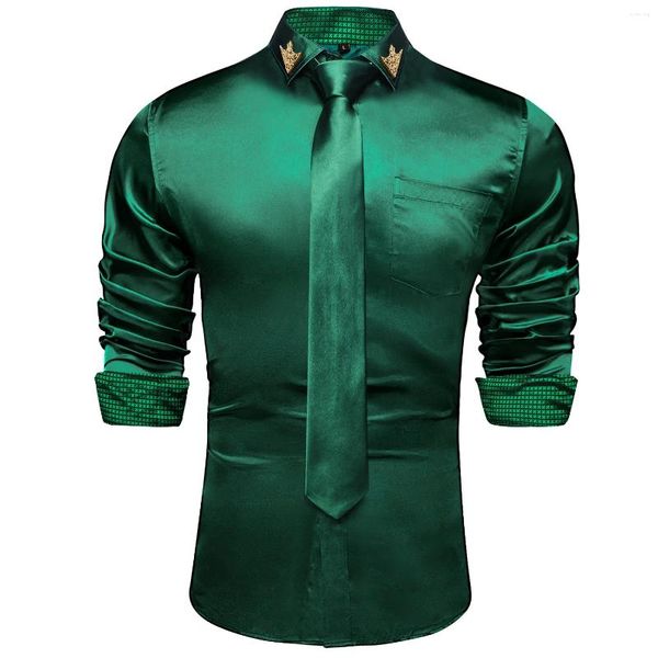 Camisas casuales para hombres Hombres verdes Camisa de manga larga para otoño invierno primavera corbata sólida broche conjunto hombre accesorios turn-down traje masculino decoración